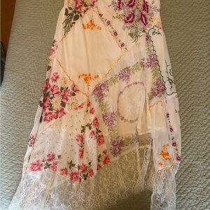 Anthropologie Asymmetrical Floral Skirt with Lace Trim